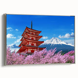 Landscape art painting of Mount Fuji with colorful sky on framed canvas, ideal for a living room.
