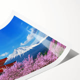 Extra large wall art featuring line art flowers with views of Mount Fuji in muted colors, ideal for large living room decor.