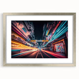 Textured art print of abstract Tokyo cityscape in silver frame, featuring muted gray and blue tones, ideal for bedroom art.