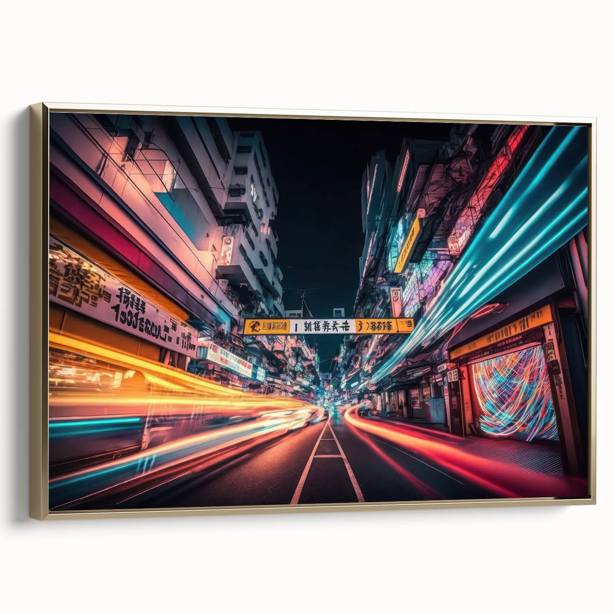 Framed canvas featuring a vintage-style Tokyo landscape in black and gold tones, ideal for bedroom wall art.