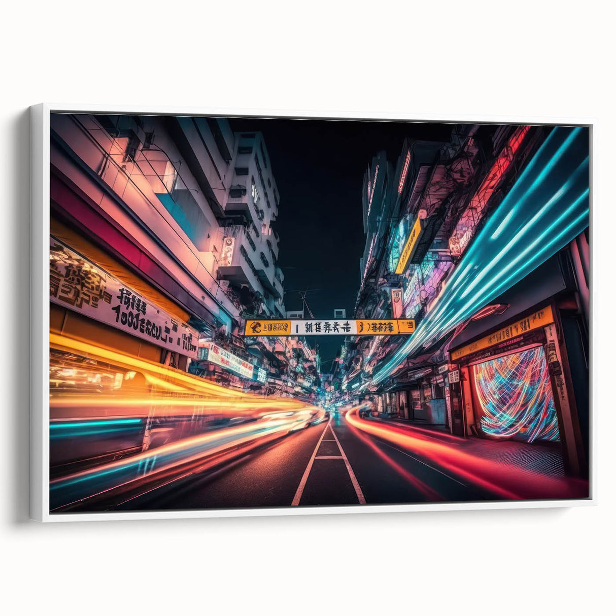 Vintage poster art of Tokyo scenery in vibrant colors on a large framed canvas, ideal for living room decor.