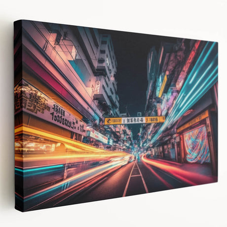 Tokyo cityscape with vibrant colors on large stretched canvas, ideal for kitchen wall art.