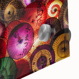 Large abstract depiction of a Japanese scenery in muted earth tones on acrylic glass, suited for dining room art.