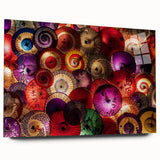 Large abstract depiction of a Japanese landscape in muted blues and greens on acrylic glass.