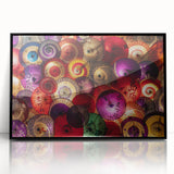 Large abstract wall art depicting a serene Japanese landscape in muted earth tones, framed in black acrylic.