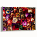 Landscape art painting of a vintage Japanese scene on framed canvas, featuring vibrant colors with dominant black tones.