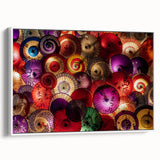 Vintage poster art of a Japanese scenery in vibrant colors on a large framed canvas, suitable for living room decor.