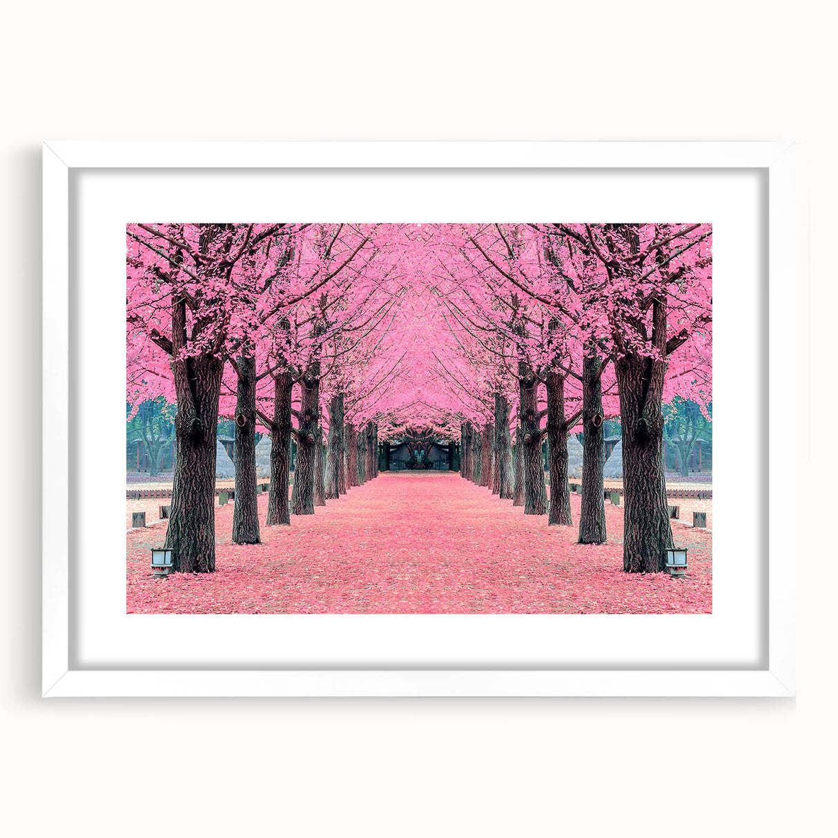 Abstract art print of a Korean landscape in muted earth tones on a framed white canvas.