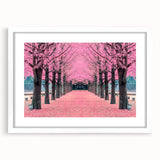 Abstract art print of a Korean landscape in muted earth tones on a framed white canvas.