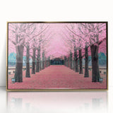 Mid-century modernist art of a Korean landscape in a framed acrylic print with soft gold and gray tones.