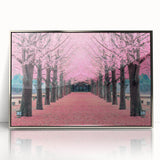 Mid-century modernist art depicting a serene Korean landscape in muted earth tones on a framed acrylic.