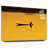 Large abstract wall art of an Asian landscape in muted earth tones on acrylic glass, ideal for bedroom or dining room decor.