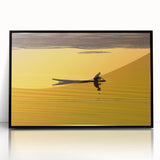 Large abstract wall art depicting a serene Laos landscape in muted green and blue tones on a framed acrylic.