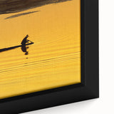 Framed canvas of a Laotian landscape in black with colorful, textured details, ideal for living room decor.