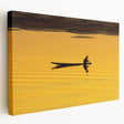 Side view of a stretched canvas featuring a serene Laotian landscape in earthy green and blue tones.