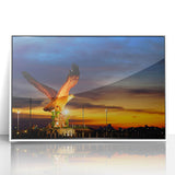 Art Deco poster of a Malaysian landscape in muted greens and blues on framed acrylic, ideal for modern art wall decor.