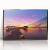 Large art print of a serene Maldivian beach on framed acrylic, featuring soft blue and sandy tones.