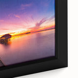 Extra large framed canvas featuring a textured, colorful Maldivian scenery, ideal for living room decor.