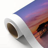 Art deco poster of Maldives scenery on rolled canvas, featuring pastel blue and green hues, ideal for nursery wall art.