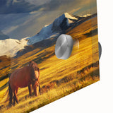 Large abstract wall art depicting a Mongolian landscape in muted earth tones on acrylic glass.