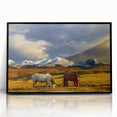 Large abstract wall art depicting a Mongolian landscape in muted earth tones on a framed acrylic.