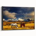 Black and white landscape art painting of a Mongolian scene on framed canvas, suitable for bedroom wall decor.