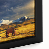 Extra large framed canvas featuring a textured depiction of a Mongolian landscape in black with colorful accents.