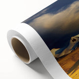 Art deco poster depicting a serene Mongolian landscape on a rolled canvas, ideal for nursery wall art.