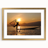 Extra large abstract art print depicting a textured Myanmar landscape in muted earth tones, framed with a gold mat.