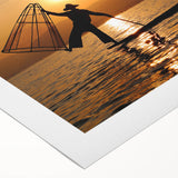 Art deco poster featuring a serene Myanmar landscape in muted earth tones, on rolled canvas, ideal for dining room decor.