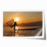 Rolled print of a Myanmar landscape with lush greenery and temples, in muted earth tones, ideal for art wall dining room.