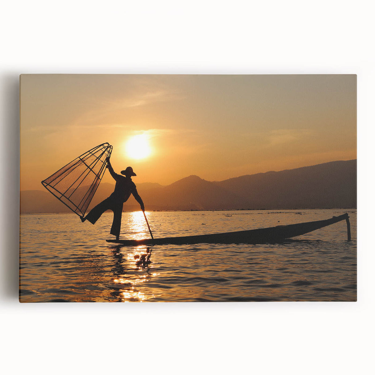 Black and white photograph of a Myanmar landscape on large stretched canvas, ideal for kitchen wall art.