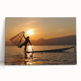 Black and white print of a Myanmar landscape on large stretched canvas, ideal for kitchen wall art or bedroom ambiance.