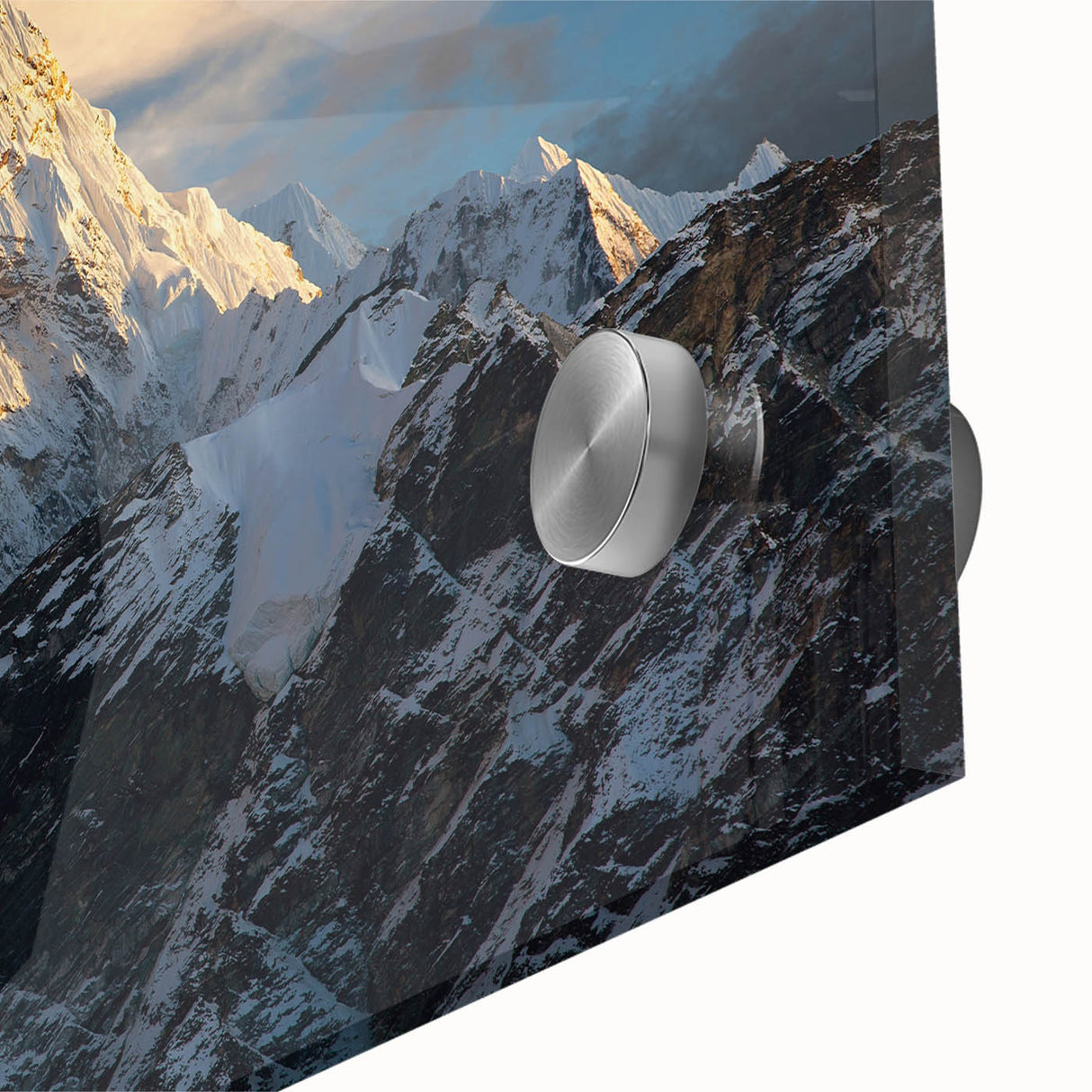 Acrylic print of Mount Everest in muted earth tones, ideal for dining room art with a mid-century modernist style.