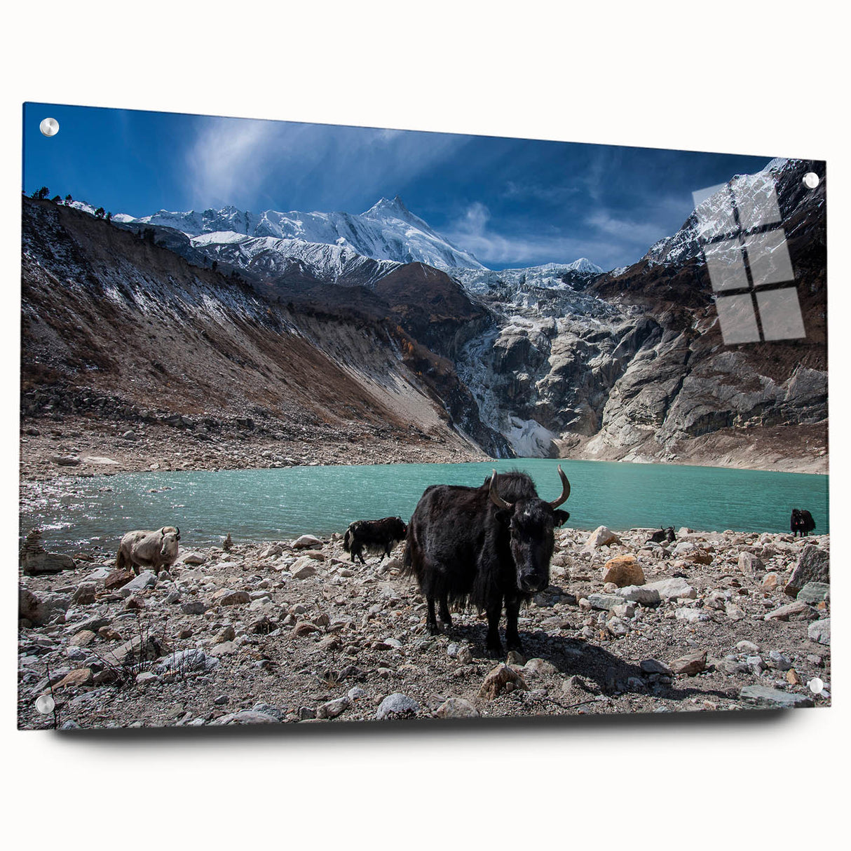 Large abstract wall art of an Asian scenery in Nepal, rendered in muted earth tones on acrylic glass.