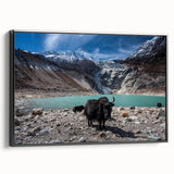 Framed canvas depicting a black and white vintage landscape of Nepal, ideal for bedroom wall decor.
