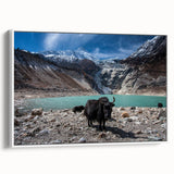 Vintage poster art of Nepal scenery on extra large framed canvas, featuring colorful artwork against a black background.