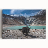 Black and white photograph of a mountainous Nepal landscape on a large stretched canvas, suitable for kitchen wall art.