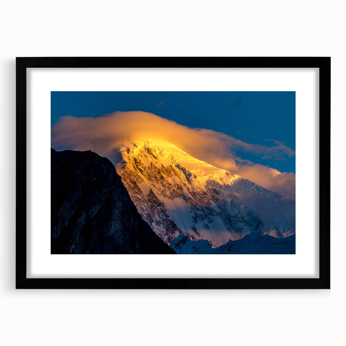 Extra large abstract art print of a colorful, textured Asian landscape on a black framed canvas, ideal for living room decor.