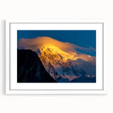 Abstract art print depicting a serene Pakistani landscape in soft earth tones on a white matted frame.