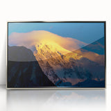 Mid-century modernist acrylic print of a serene Pakistani landscape in soft earth tones, framed in silver.