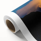 Art deco poster featuring a serene Pakistani landscape in soft blue and green tones on rolled canvas.