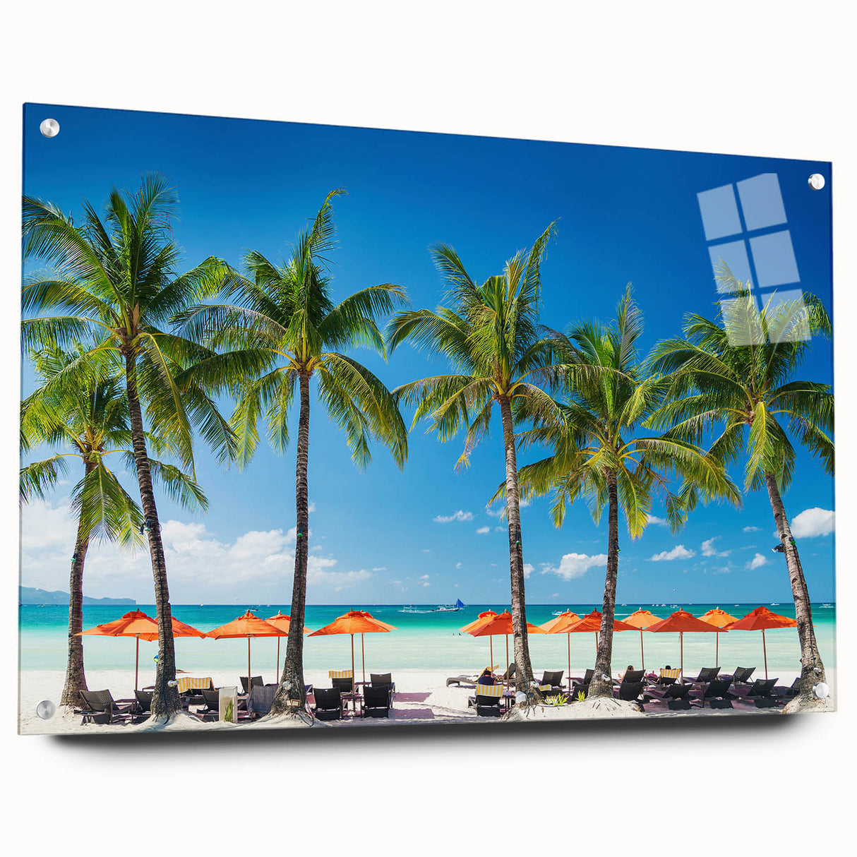 Large abstract wall art depicting a serene Philippine landscape in muted earth tones on acrylic glass.