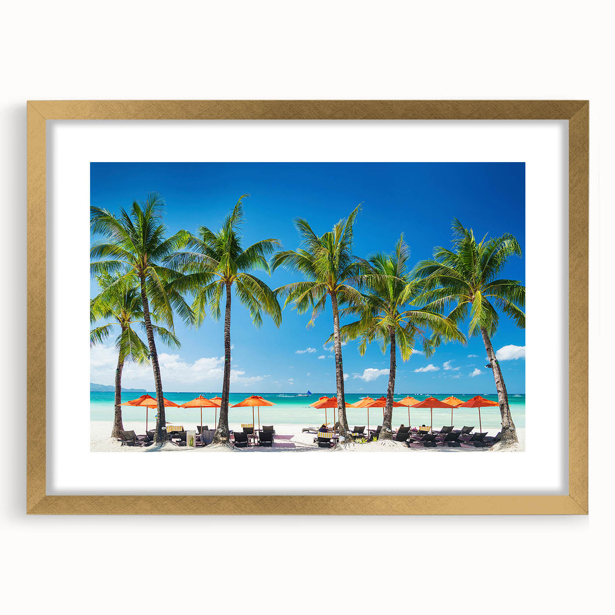 Extra large abstract art print featuring textured scenery of the Philippines in muted earth tones, framed in gold.
