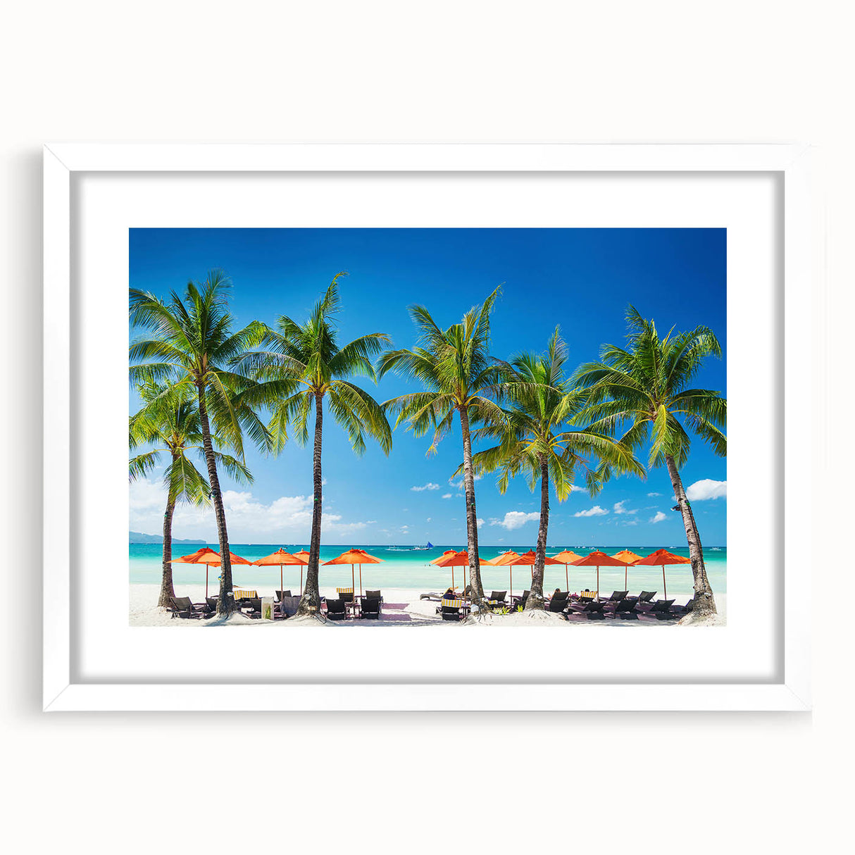 Abstract art print of a stylized Philippine landscape in muted earth tones on a framed white mat.