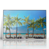 Acrylic print of a serene Philippine landscape in muted greens and blues, framed in white.