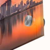 Large abstract depiction of the Singapore skyline in muted blue and gray tones on acrylic glass, suited for dining room art.