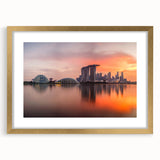 Extra large framed wall art featuring an abstract Singapore skyline in textured gold and black tones.