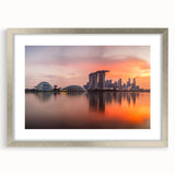 Textured abstract art print of Singapore skyline in muted gray and blue tones on framed canvas, suitable for bedroom art.