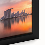 Framed canvas of a textured Singapore skyline in black with colorful accents, ideal for living room decor.